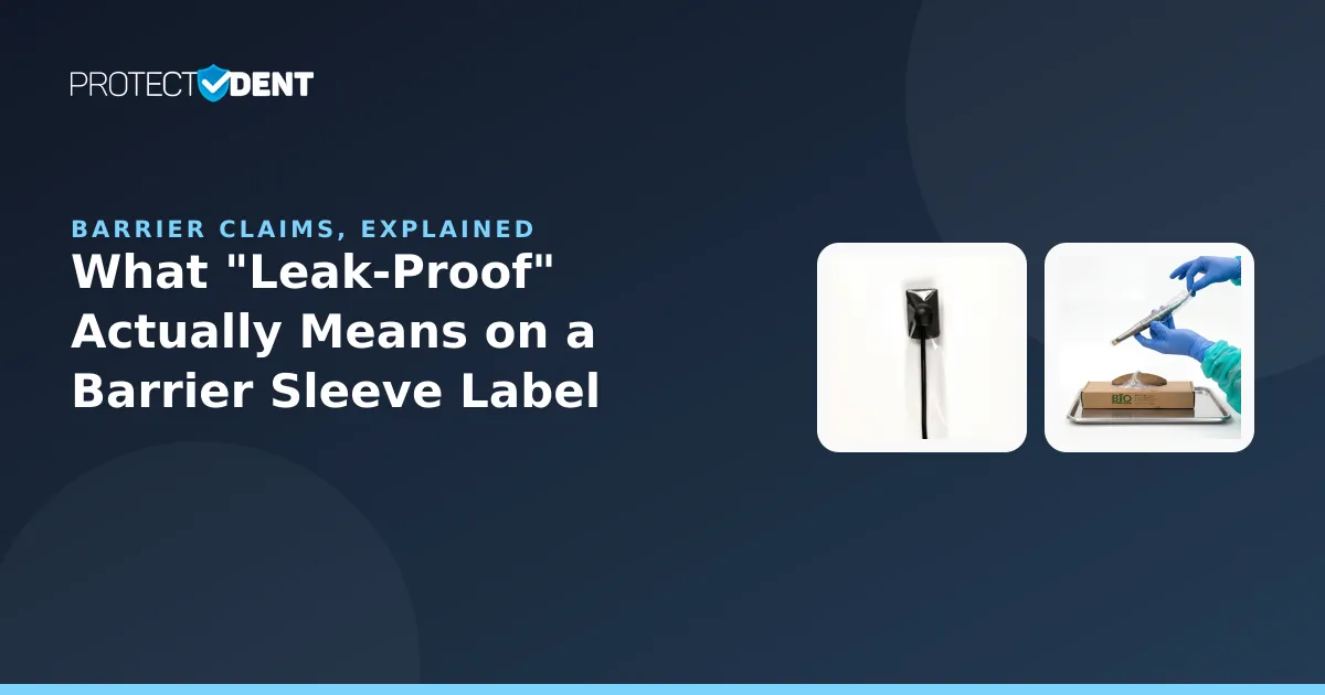 PROTECTDENT banner: how to read a barrier sleeve's fluid-resistance claim