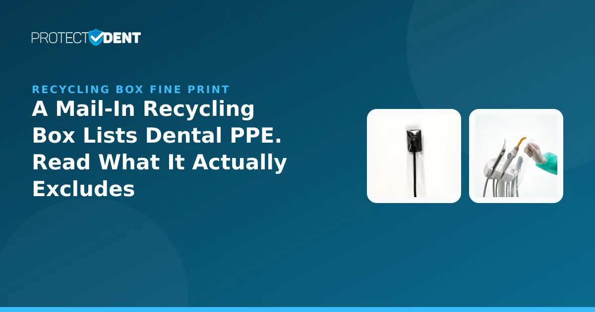 PROTECTDENT banner: what a dental PPE recycling box actually excludes