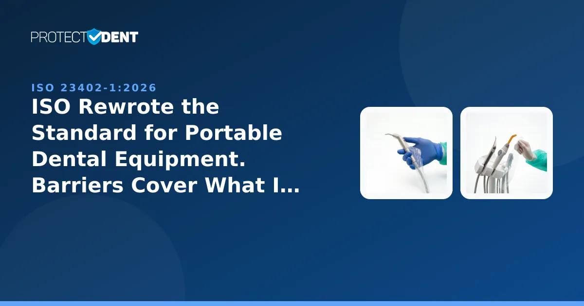 PROTECTDENT banner: ISO 23402-1:2026 portable dental equipment standard