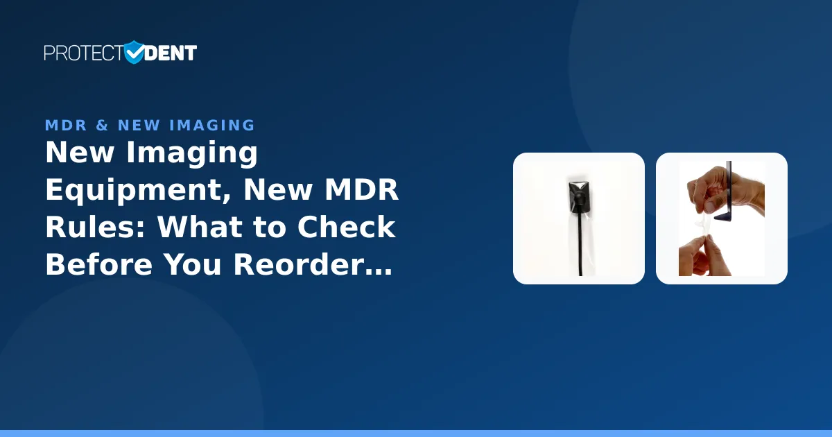 PROTECTDENT banner: EU MDR certification and barrier sleeve compatibility for new imaging equipment