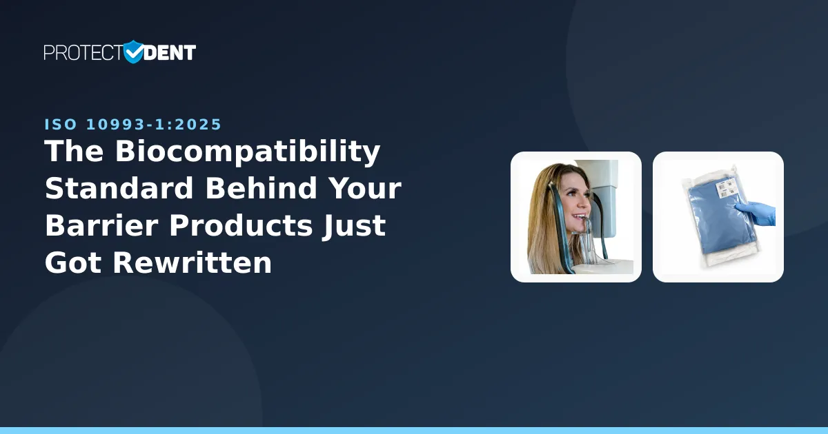 PROTECTDENT banner: ISO 10993-1:2025 biocompatibility standard update