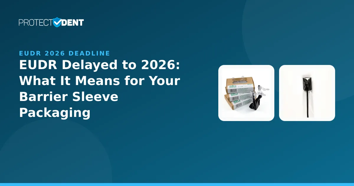 PROTECTDENT banner: EUDR 2026 deadline and barrier sleeve packaging